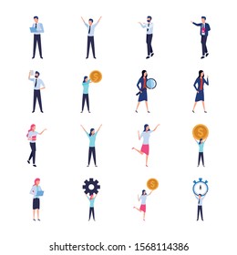 avatar business people doing actions icons set over white background, vector illustration