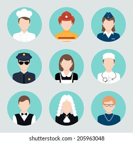 Avatar business users flat icons set of teacher lawyer cook doctor isolated vector illustration