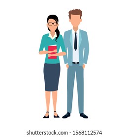 avatar business young woman and man icon over white background, vector illustration