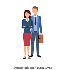 avatar businessman and businesswoman standing icon over white background, vector illustration