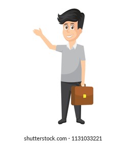 
An avatar of businessman gesturing goodbye holding briefcase , off to home.
