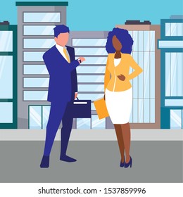 avatar businesspeople standing over city background, vector illustration