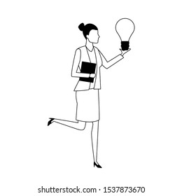 avatar businesswoman with big light bulb over white background, vector illustration