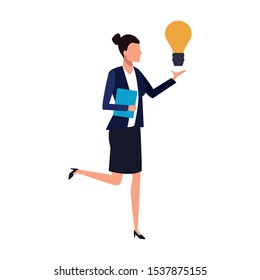 avatar businesswoman with big light bulb over white background, vector illustration