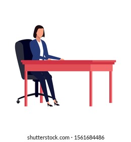 avatar businesswoman at office desk over white background, vector illustration