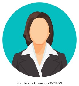 Avatar Businesswoman Portrait In Circle. Vector User Pic Of Smiling Women Of European Wearing Dark Suits With Shirts, With Loose And Plait Hair