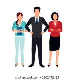 avatar businesswomen and businessman standing icon over white background, vector illustration