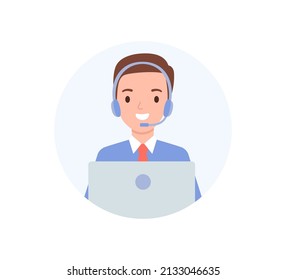 Avatar del operador del centro de llamadas. Un hombre con audífonos y una laptop.