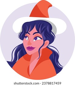 Avatar-Cartoon, Vektorgrafik junger weiblicher Figuren, Gesichter, Ideenfrau mit blauem Haar, hübsche Porträts für soziale Netzwerke oder Benutzerprofile im Internet, Symbol-Orange-Kostümparty