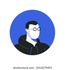 Avatar of character in the blue and black style. This illustration presents a sleek and contemporary design of a man's avatar in a modern blue and black color scheme. Vector illustration.