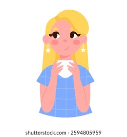 Avatar character cute girl with cup of tea coffee cartoon style