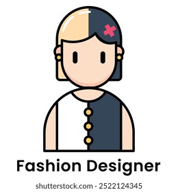 avatar character fashion designer cartoon design style, Editable vector stroke outline.