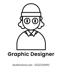avatar character graphic designer outline design style, Editable vector stroke outline.