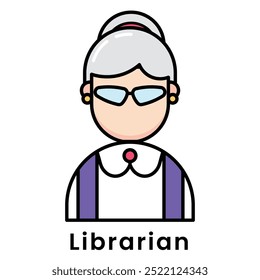 avatar character librarian cartoon design style, Editable vector stroke outline.