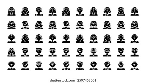 avatar character people icons. solid glyph style icon set