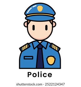 avatar character police cartoon design style, Editable vector stroke outline.
