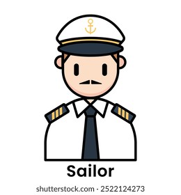 avatar character sailor cartoon design style, Editable vector stroke outline.