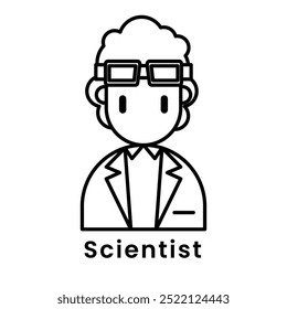 avatar character scientist outline design style, Editable vector stroke outline.