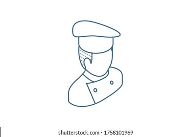 Avatar chef man, cook isometric icon. 3d vector illustration. Isolated line art technical drawing. Editable stroke