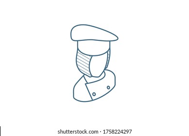 Avatar chef man, cook isometric icon. 3d vector illustration. Isolated line art technical drawing. Editable stroke