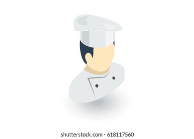 Avatar chef man, cook isometric flat icon. 3d vector colorful illustration. Pictogram isolated on white background