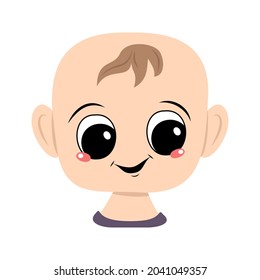 Avatar of a child with big eyes and a wide happy smile. Head of a toddler with a joyful face