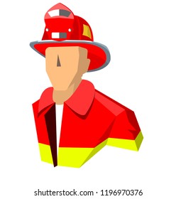 Avatar classic American firefighter 70's in a helmet and jacket, red. Vector, vintage. retro