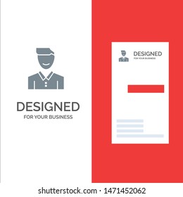Avatar, Client, Face, Happy, Man, Person, User Grey Logo Design and Business Card Template