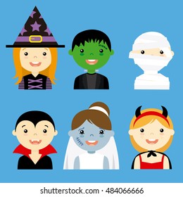 avatar collection of happy children dressed as halloween