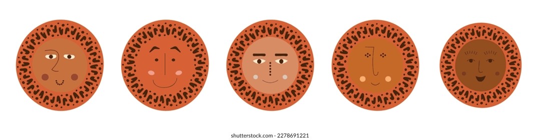 Avatar collection, joyful abstract faces. Chat icons, different faces, human unusual image. For wrapping paper, textile, branding
