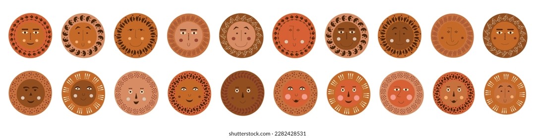 Colección de avatares, alegres caras abstractas. Personajes vectores, emoticonos de variedad, cara de ahogamiento de varón. Diseño de papel, marca

