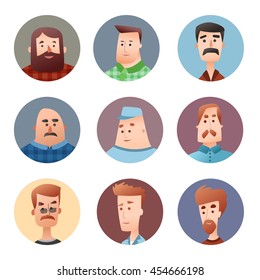 Avatar collection. People faces in circle frames. Vector eps10.