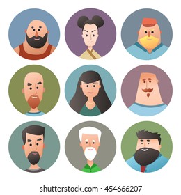 Avatar collection. People faces in circle frames. Vector eps10.
