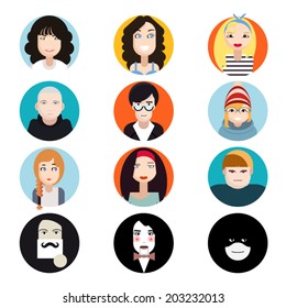 Avatar Collection of Stylish Handsome Male and Female Characters Faces Icons in Trendy Modern Flat Design Vector Illustration