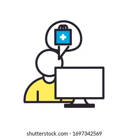 Avatar with computer and bag with cross fill style icon design of Shopping online ecommerce market retail buy paying banking and consumerism theme Vector illustration