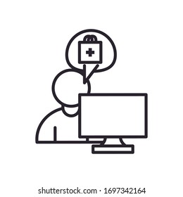Avatar mit Computer und Beutel mit Cross-line-Stil Symbol-Design der Shopping Online-Handel-Einzelhandel kaufen Zahlung Banking-und Konsumthementheorie Vektorillustration Illustration
