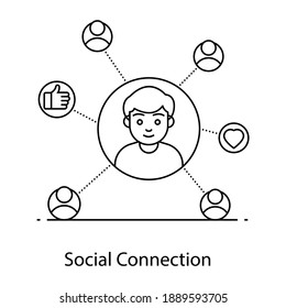 Ein Avatar, der mit dem Netzwerk-Symbol verbunden ist, soziale Verbindung 