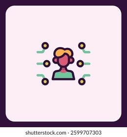 Avatar connected to nodes in a network modern technology symbol