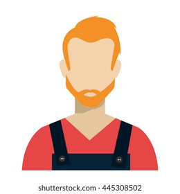 avatar construction man wearing colorful clothes front view over isolated background, vector illustration 