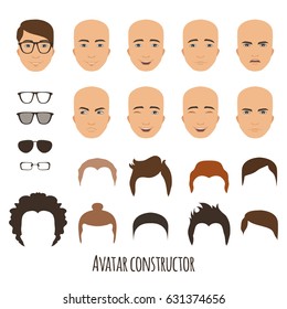 Avatar constructor. Choose haircut and emotion. Vector illustration in flat style.