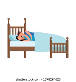 avatar couple cuddling on bed icon over white background, vector illustration