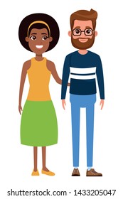 avatar couple: man with beard and glasses and afroamerican woman wearing bandana.