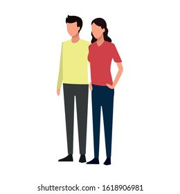 avatar couple standing over white background, flat design, vector illustration