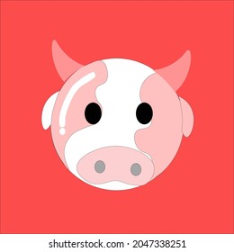 Avatar of a cow on a red background, Vector illustration