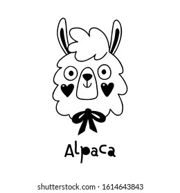 Avatar cute face alpaca portrait. Vector illustration in cartoon style.