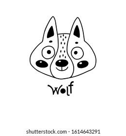 Avatar cute face wolf cub portrait. Vector illustration in cartoon style.