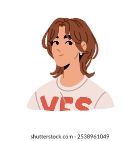 Avatar de menina bonita com corte de cabelo bob e franjas. Retrato de mulher jovem feliz com rosto bonito para o perfil do usuário. Bela e elegante adolescente fêmea. Ilustração de vetor isolado plano sobre fundo branco