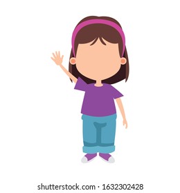 avatar cute girl waving over white background, vector illustration