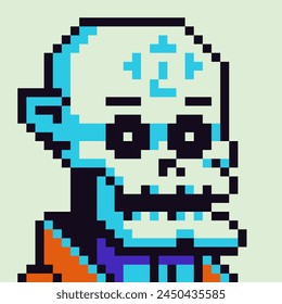Avatar Dead Man Pixel Art Skelettcharakter, Cartoon Vektorgrafik Icon Game User Web Profile Person, 8-bit gruseliger Kerl, soziales Netzporträt, Mann Gesicht, minimalistische Mode, Vektorgrafik