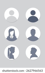 Avatar default user icon set. Social media user profile icon. Gray placeholder. Man and woman